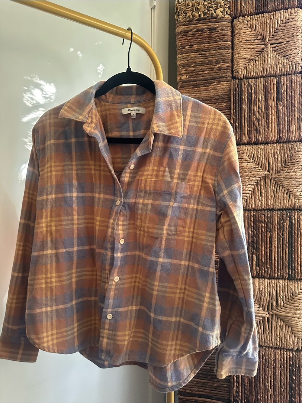 Madewell Women’s Blue and Brown Plaid Button-Up Shirt